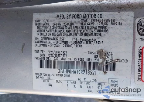2012 Ford Fusion Se from USA, damaged, VIN 3FAHP0HA1CR218521